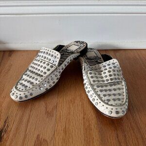 Dolce Vita Maura White Leather Studded Open Back Loafer Size 6